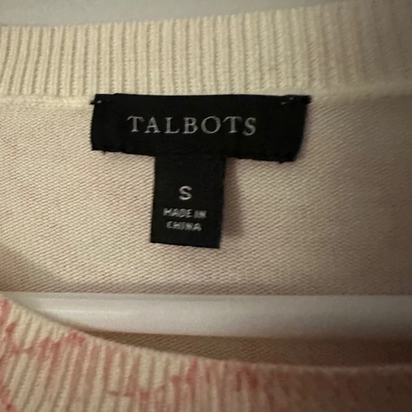 Talbots Puff Sleeve Peonies Coral Floral Crew Neck Sweater Small Cotton/Rayon - Picture 3 of 5